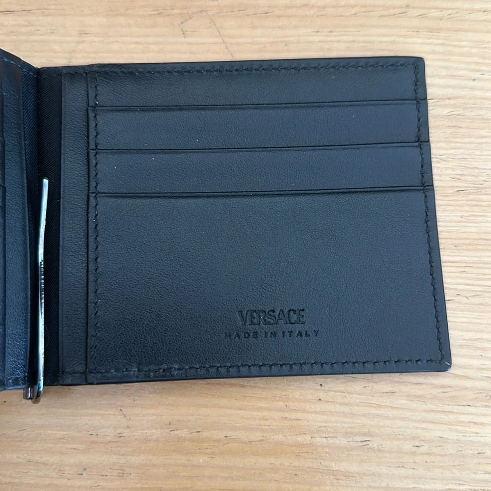 Versace black wallet w/ money clip